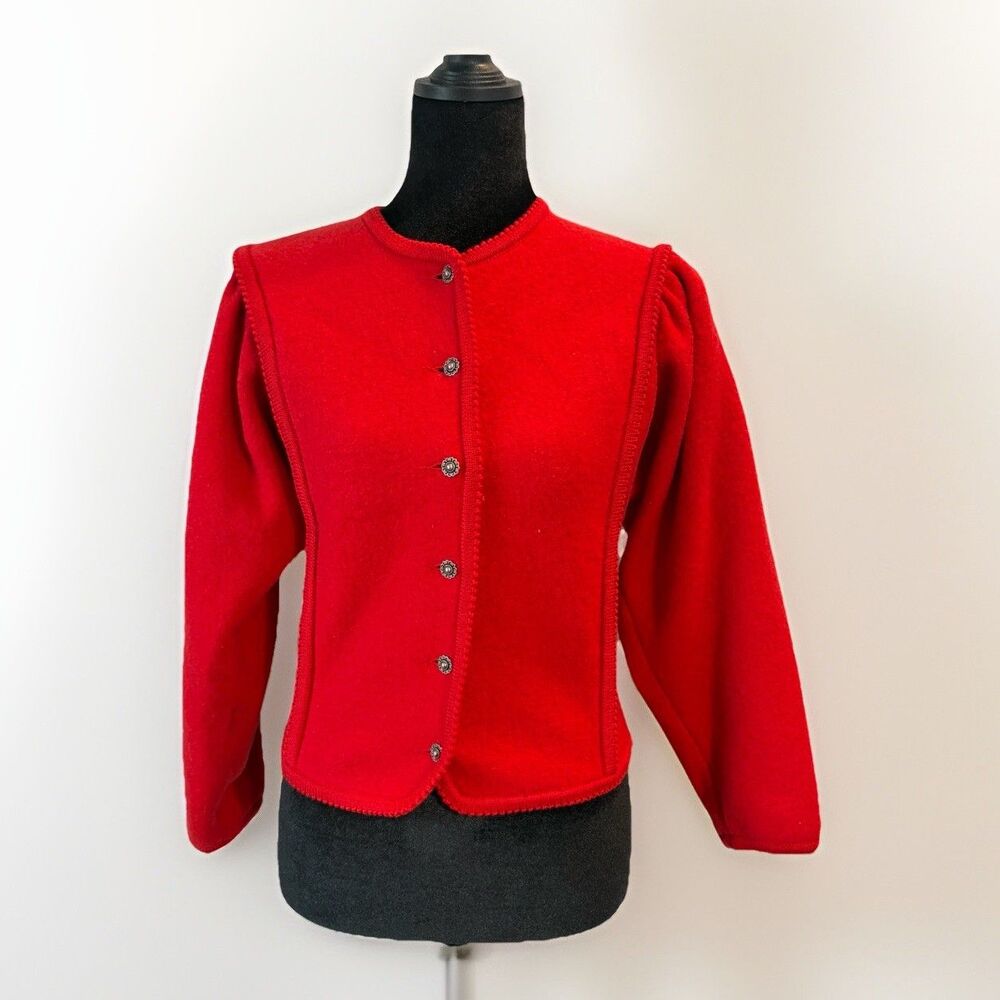 Vintage Geiger Austrian 100% Wool Red Tyrolean Jacket Women’s 34 US 4
